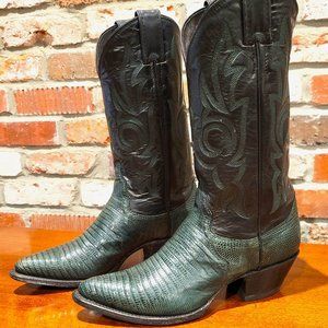 Vintage Justin Black & Green Cowboy Boots - SZ 6B